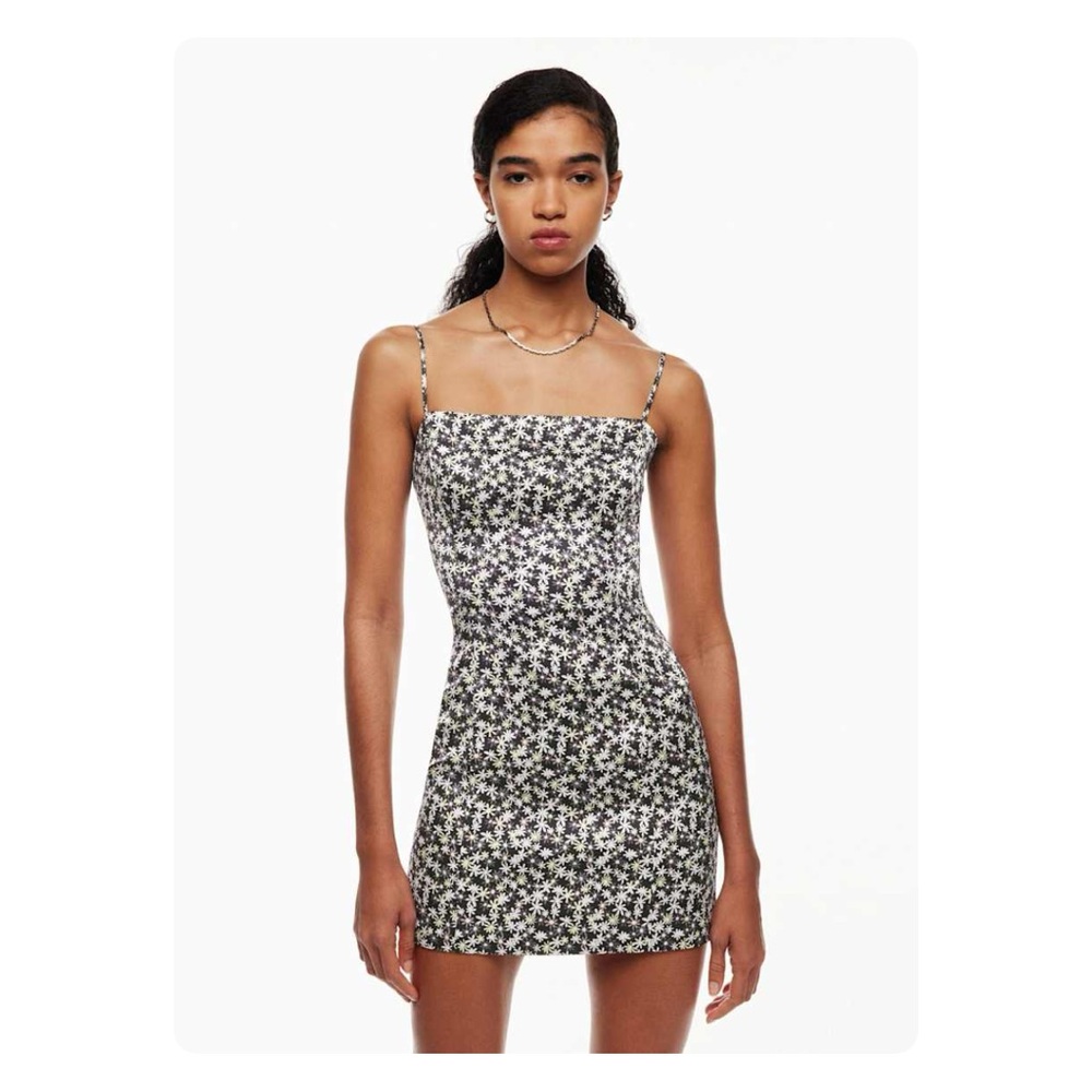★ Sunday Best [Aritzia] Shimmer Satin Floral Mini Dress - Black/Lilac Bloom ★